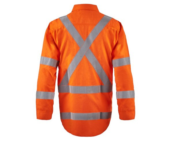 HI VIS CLOSE FRONT SHIRT WITH X-PATTERN FR REFLECTIVE TAPE HI VIS CLOSE FRONT SHIRT WITH X-PATTERN FR REFLECTIVE TAPE