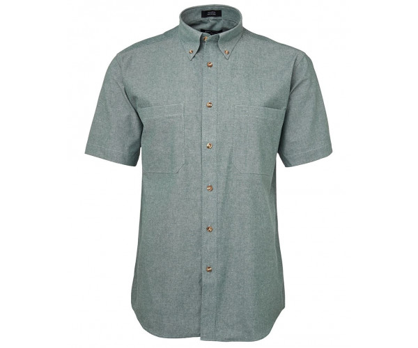 Green Stitch Short Sleeve Button Shirt Collared Shirts