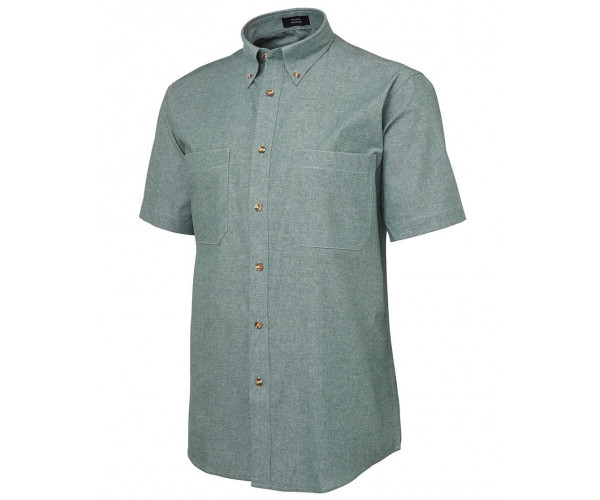 Green Stitch Short Sleeve Button Shirt Collared Shirts