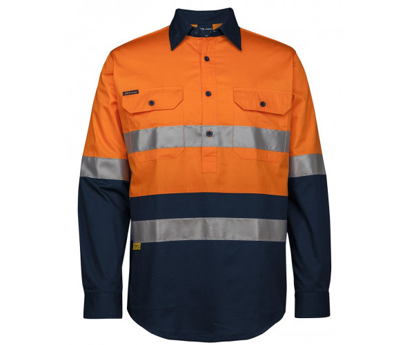 HI VIS Close Front Long Sleeve Work Shirt With Reflective Tape