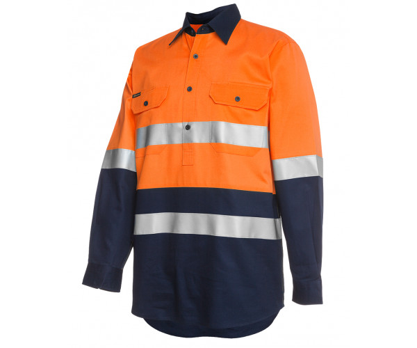HI VIS Long Sleeve Day & Night 190G CLOSE FRONT SHIRT
