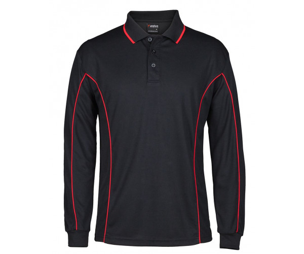 Long Sleeve Polo Shirt With Piping Long Sleeve Polo Shirt With Piping