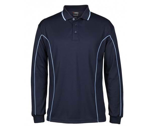 Long Sleeve Polo Shirt With Piping Long Sleeve Polo Shirt With Piping