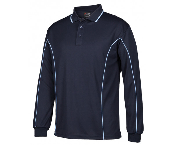 Long Sleeve Polo Shirt With Piping Long Sleeve Polo Shirt With Piping
