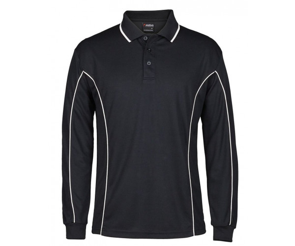 Long Sleeve Polo Shirt With Piping Long Sleeve Polo Shirt With Piping