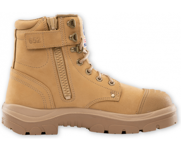 Steel Blue Argyle Zip Scuff Boot 312652 Cowhide leather safety work boot with zip, lace-up, padded collar, scuff cap, and TPU outsole. Meets international safety standards