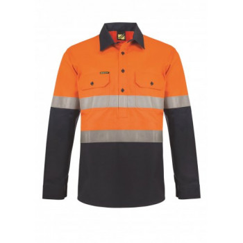 2 Tones Half Plket Shirt With Reflective Tape