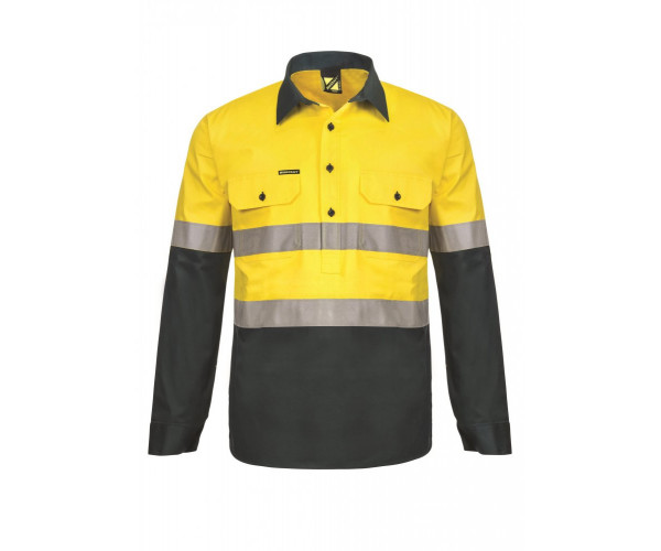 WORK CRAFT HIVIS 2TONE HALF PLACKET SHIRT WITH REFLECTIVE TAPE WORK CRAFT HIVIS 2TONE HALF PLACKET SHIRT WITH REFLECTIVE TAPE