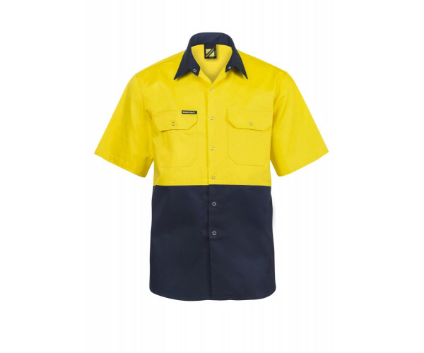 WORK CRAFT TWO TONE SHORT SLEEVE SHIRT WITH PRESS STUDS & POCKETS 100% COTTON WORK CRAFT TWO TONE SHORT SLEEVE SHIRT WITH PRESS STUDS & POCKETS 100% COTTON