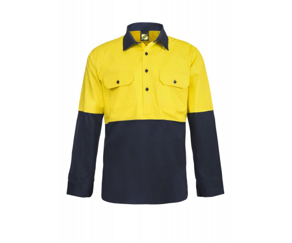 HIVIS COTTON DRILL SHIRT WITH SEMI GUSSET LONG SLEEVES