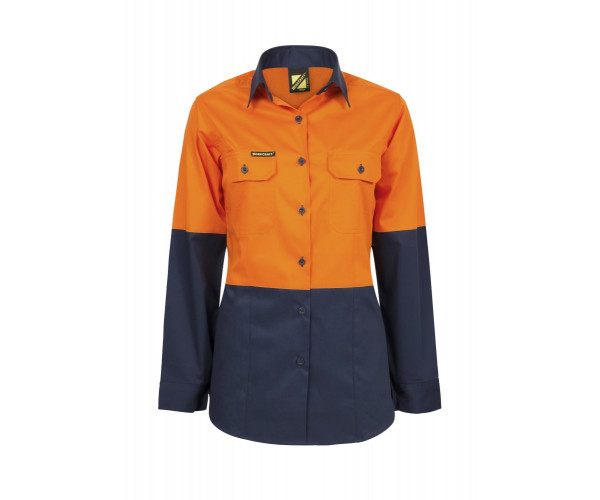 LADIES LIGHTWEIGHT HIVIS LONG SLEEVES VENTED COTTON DRILL SHIRT LADIES LIGHTWEIGHT HIVIS LONG SLEEVES VENTED COTTON DRILL SHIRT
