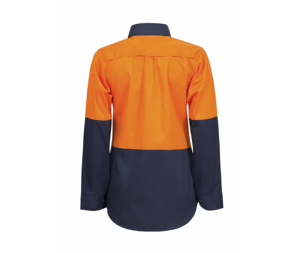LADIES LIGHTWEIGHT HIVIS LONG SLEEVES VENTED COTTON DRILL SHIRT LADIES LIGHTWEIGHT HIVIS LONG SLEEVES VENTED COTTON DRILL SHIRT