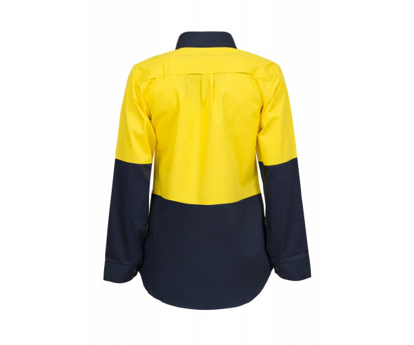 LADIES LIGHTWEIGHT HIVIS LONG SLEEVES VENTED COTTON DRILL SHIRT LADIES LIGHTWEIGHT HIVIS LONG SLEEVES VENTED COTTON DRILL SHIRT
