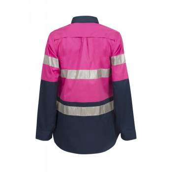 Ladies Lightweight Long Sleeves Cotton Shirt With Reflective Tape