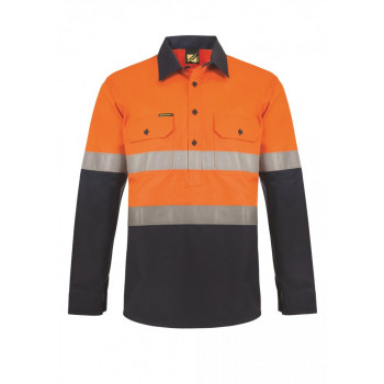 Work Craft Hi Vis 2tone Half Placket Shirt With Reflective Tape