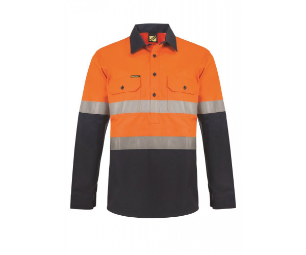 WORK CRAFT HIVIS 2TONE HALF PLACKET SHIRT WITH REFLECTIVE TAPE WORK CRAFT HIVIS 2TONE HALF PLACKET SHIRT WITH REFLECTIVE TAPE