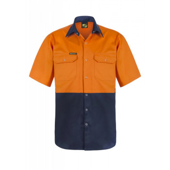 Work Craft Two Tone Short Sleeve Shirt With Press Studs & Pockets 100% Cotton